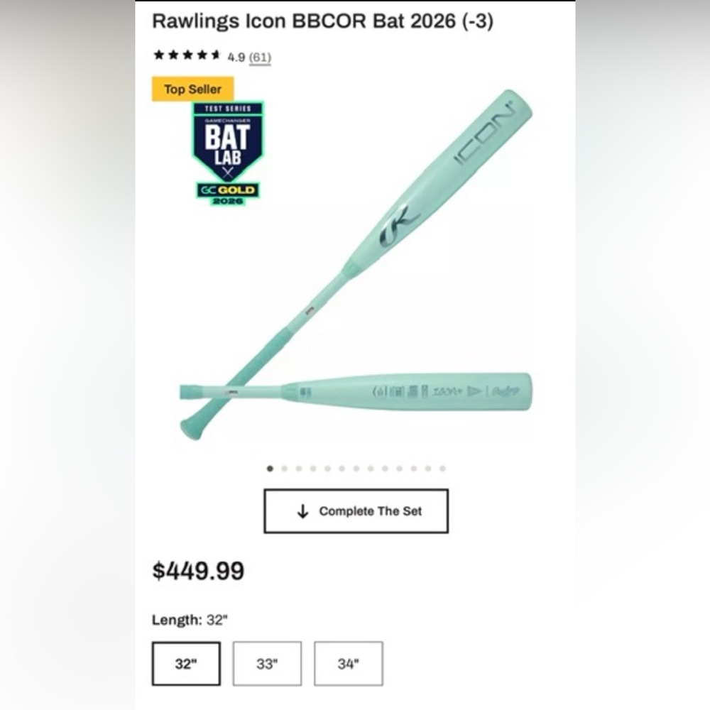 Rawlings Mint Green Icon BBCOR Bat